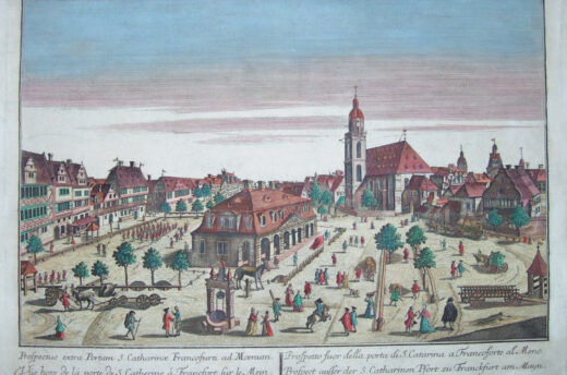 Georg Balthasar Probst - Frankfurt am Main, Guckkastenbild der Katharinenkirche und der Hauptwache („Prospect ausser der S. Catharinen Pfort zu Franckfurt am Mayn“), Motivmaß 41 x 31,6 cm